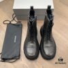 Balenciaga Tractor Leather Lace-Up Short Boots with Thick Sole and Distressed Detail