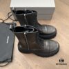 Balenciaga Tractor Leather Lace-Up Short Boots with Thick Sole and Distressed Detail