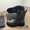 Balenciaga Tractor Leather Lace-Up Short Boots with Thick Sole and Distressed Detail