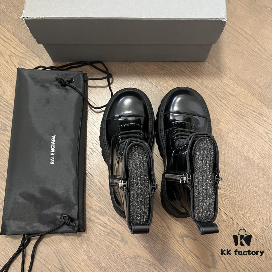 Balenciaga Tractor Chunky Leather Lace-Up Ankle Boots