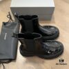 Balenciaga Tractor Outsole Split Pearl Calfskin Thick-Soled Short Boots