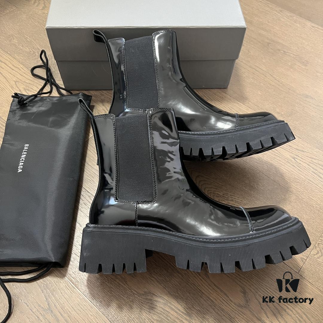Balenciaga Tractor Outsole Split Pearl Calfskin Thick-Soled Short Boots