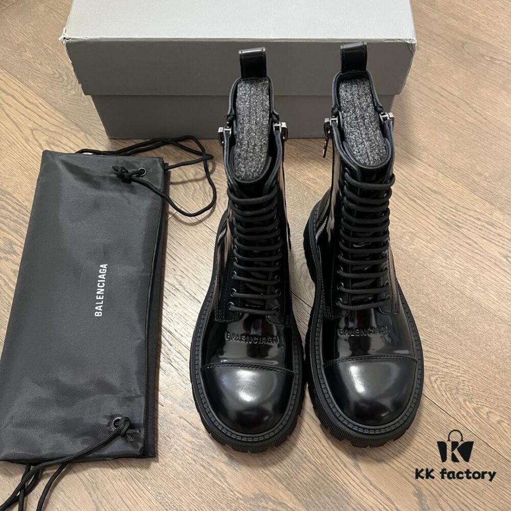 Balenciaga Tractor Chunky Leather Lace-Up Ankle Boots