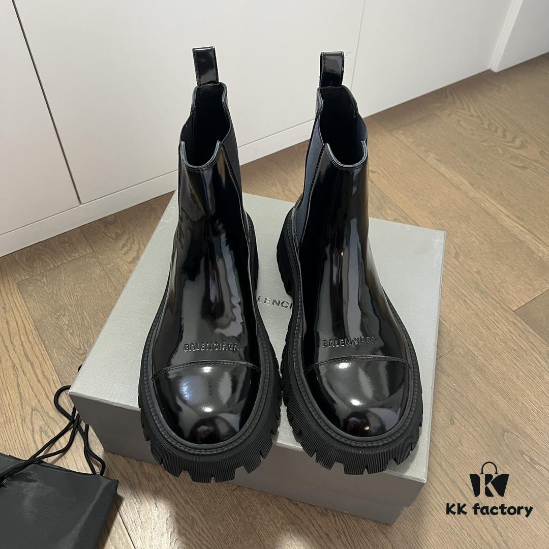 Balenciaga Tractor Outsole Split Pearl Calfskin Thick-Soled Short Boots