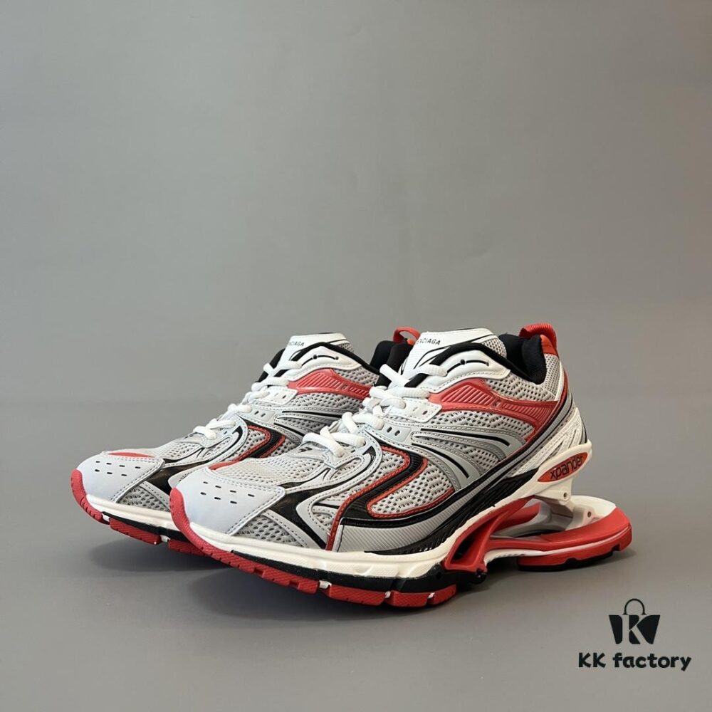 Balenciaga X-Pander Mesh Nylon Lace-Up Non-Slip Low-Cut Sneakers in Grey and Red