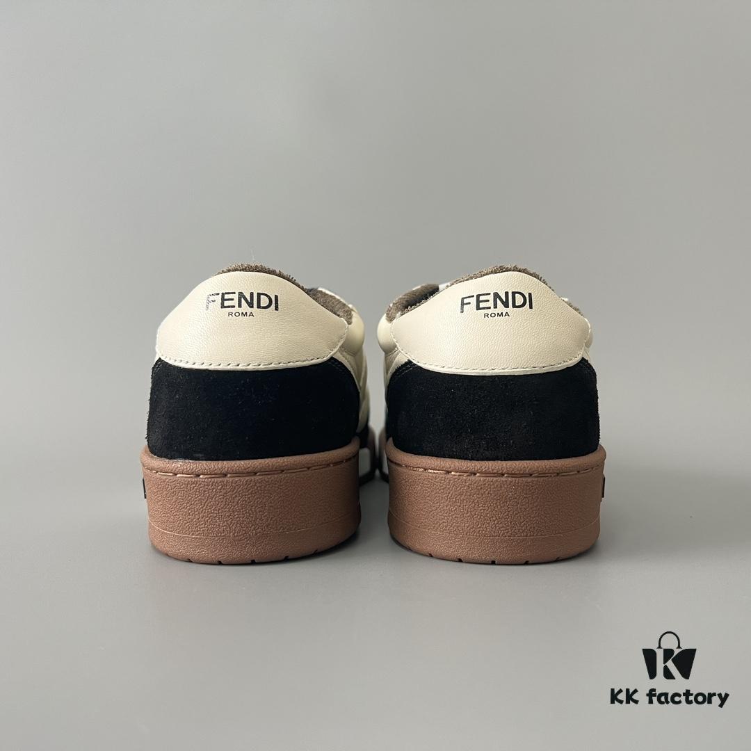 FENDI Match Unisex Retro Patchwork Leather Sneakers in Black and White