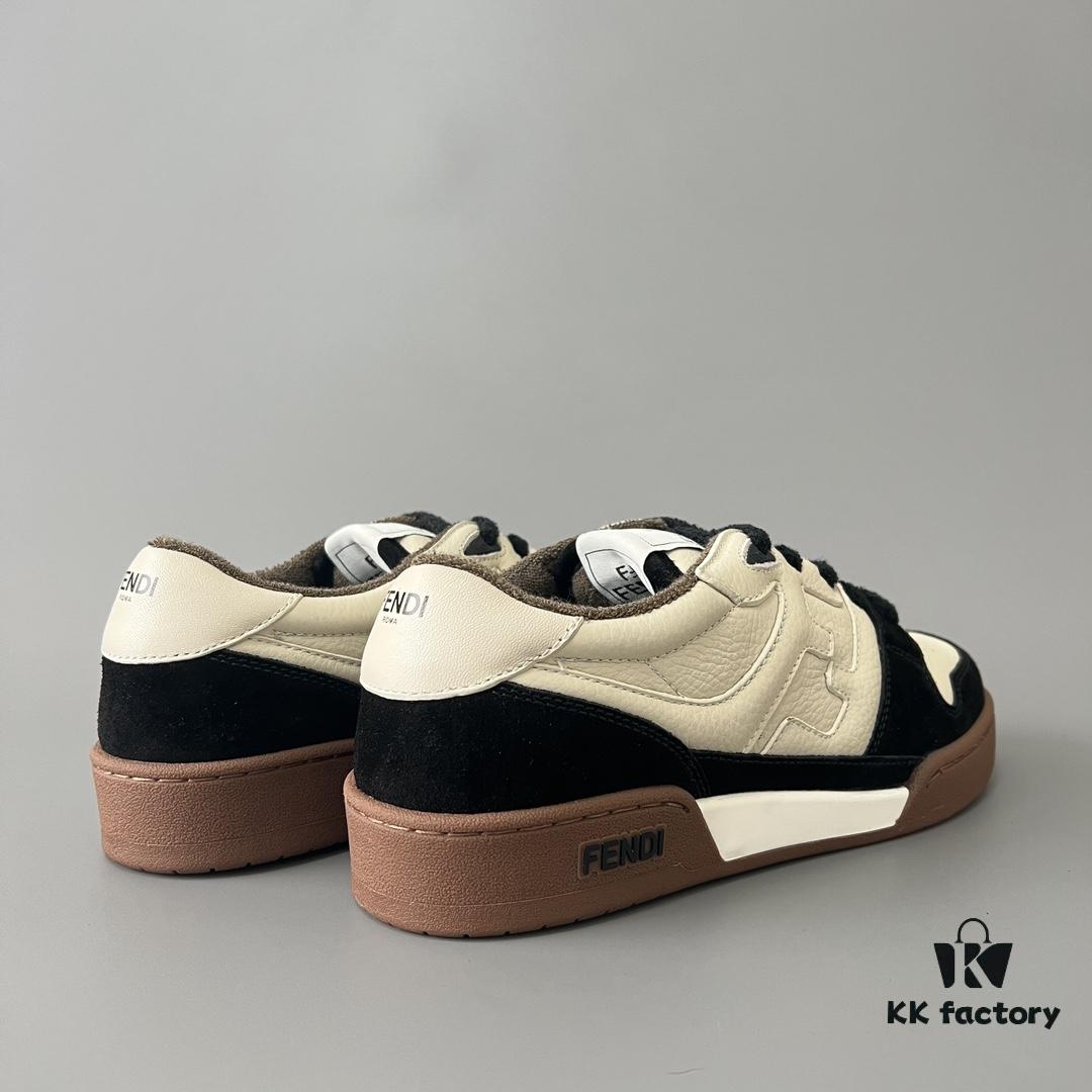 FENDI Match Unisex Retro Patchwork Leather Sneakers in Black and White