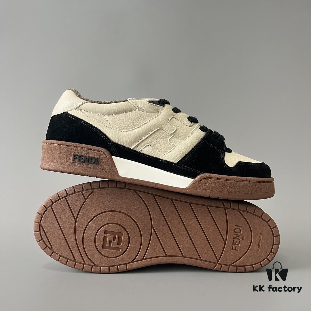 FENDI Match Unisex Retro Patchwork Leather Sneakers in Black and White