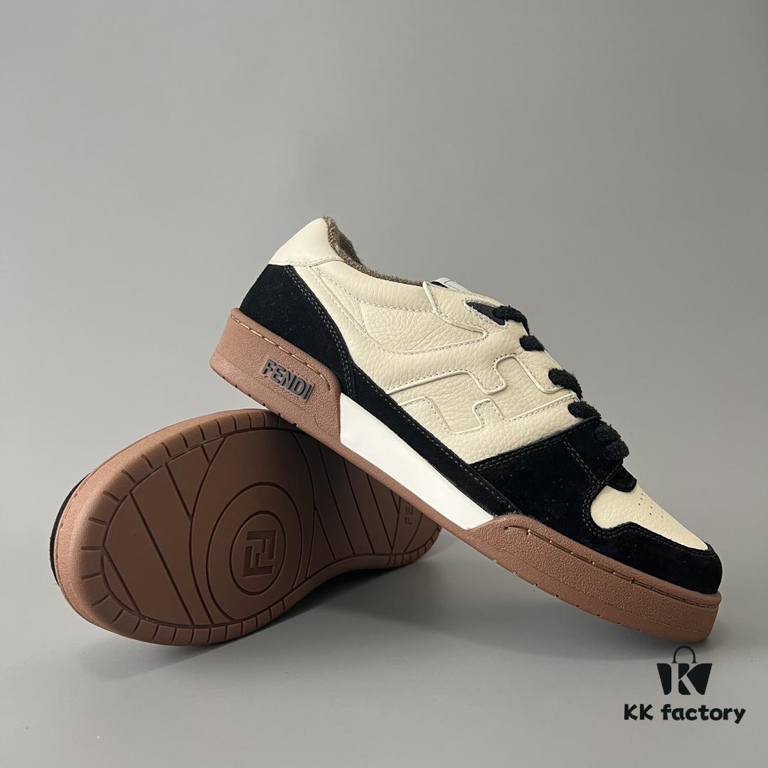 FENDI Match Unisex Retro Patchwork Leather Sneakers in Black and White