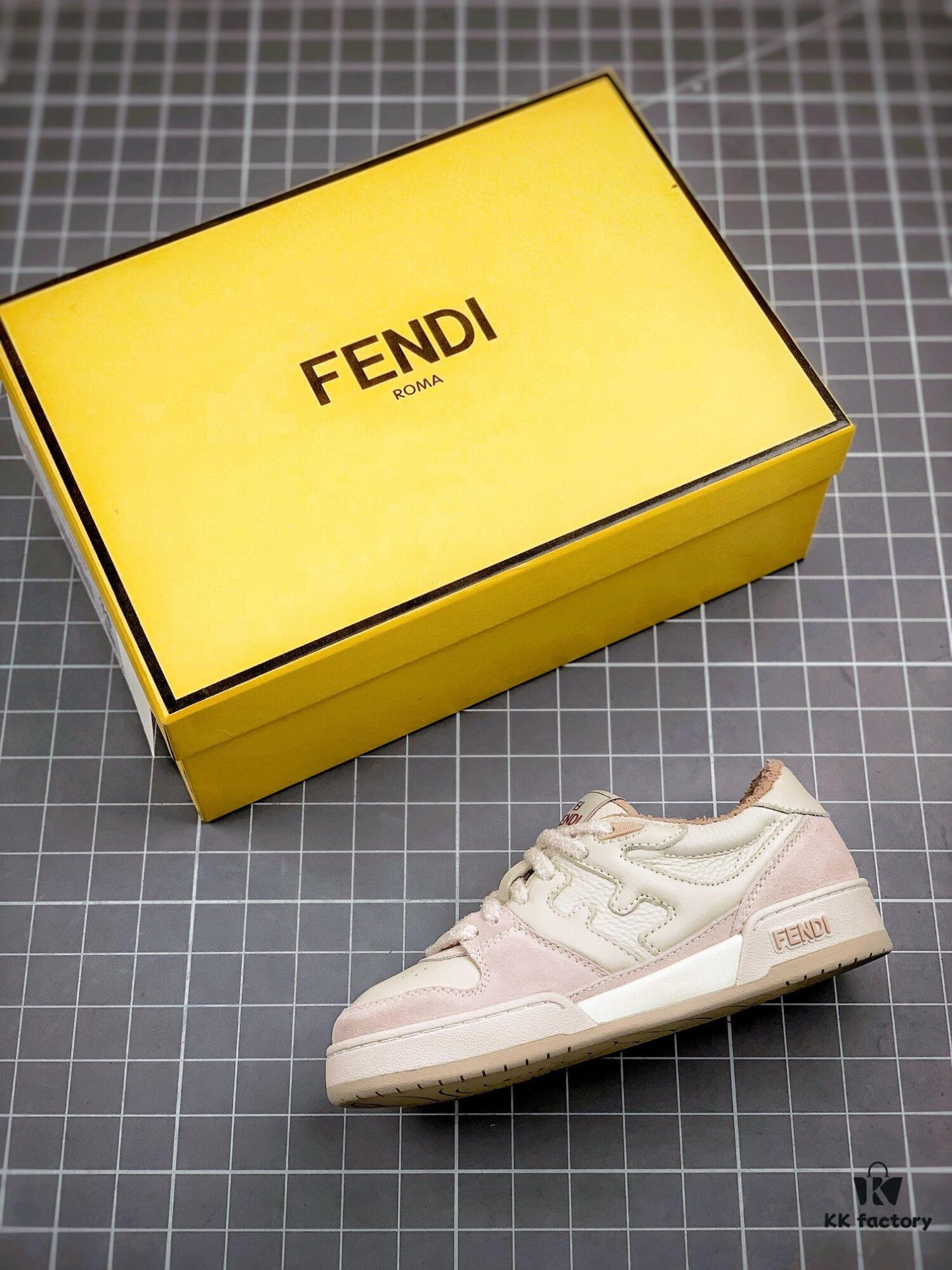 FENDI Match Unisex Casual Sneakers, Designer Kim Jones Latest Release, Luxurious Leather and Suede Fusion with FF Logo, Anti-Scratch Chip Embedded Sole
