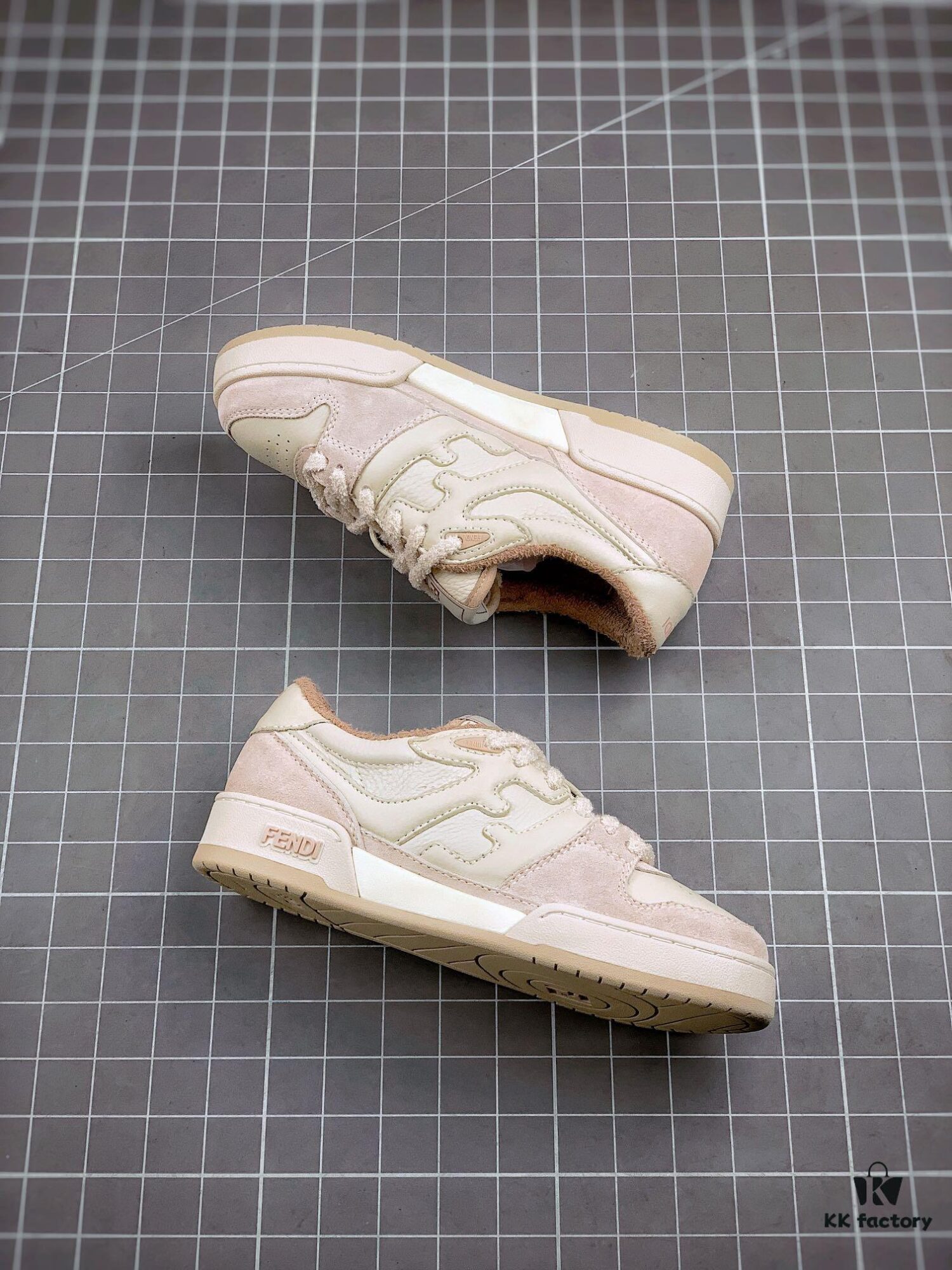 FENDI Match Unisex Casual Sneakers, Designer Kim Jones Latest Release, Luxurious Leather and Suede Fusion with FF Logo, Anti-Scratch Chip Embedded Sole