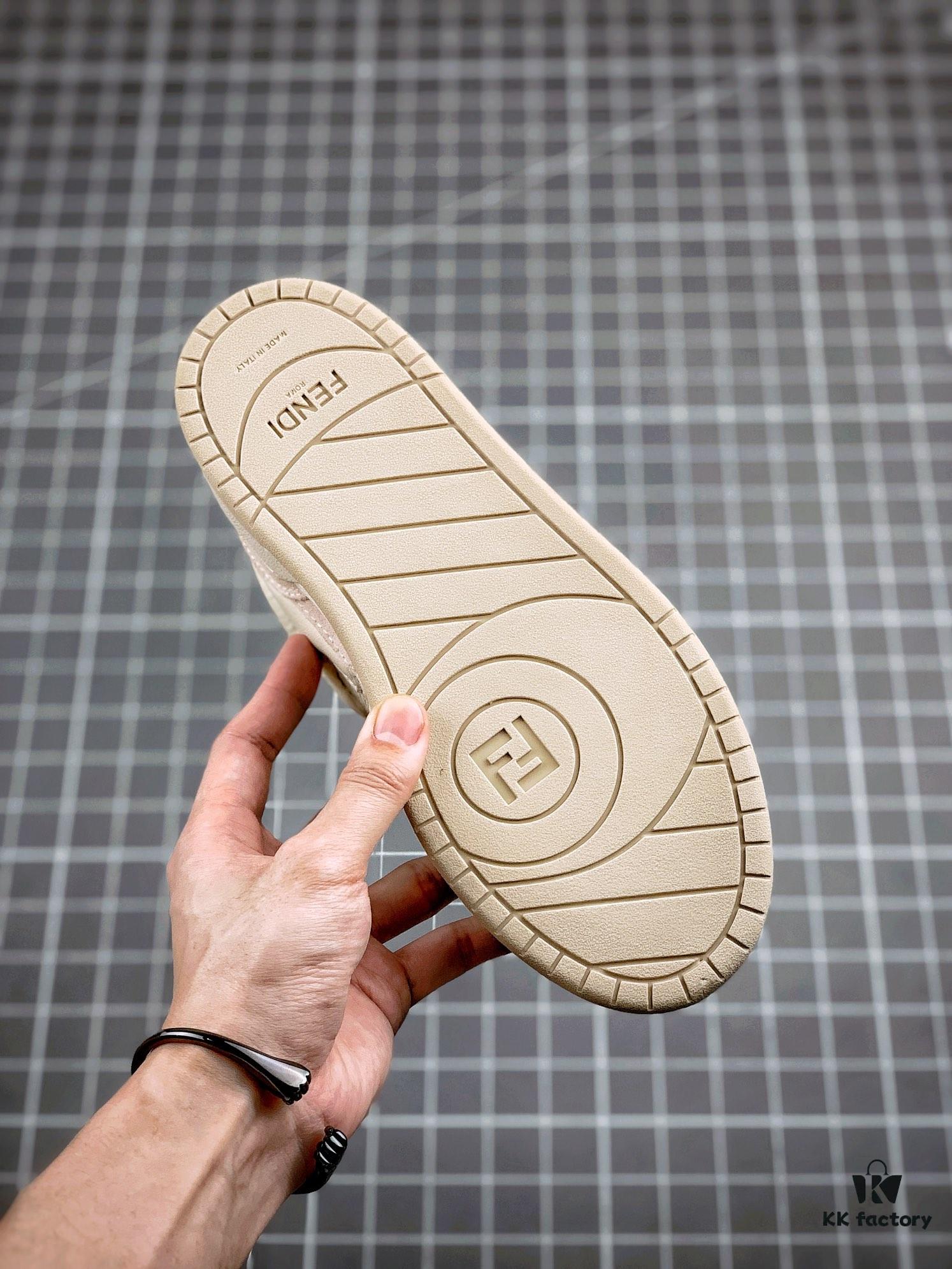 FENDI Match Unisex Casual Sneakers, Designer Kim Jones Latest Release, Luxurious Leather and Suede Fusion with FF Logo, Anti-Scratch Chip Embedded Sole