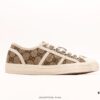 Gucci Tennis 1977 Canvas Sneakers, Classic Vintage-Style GG Supreme Canvas Men's Shoes with Red and Green Web Stripe and Natural Rubber Sole
