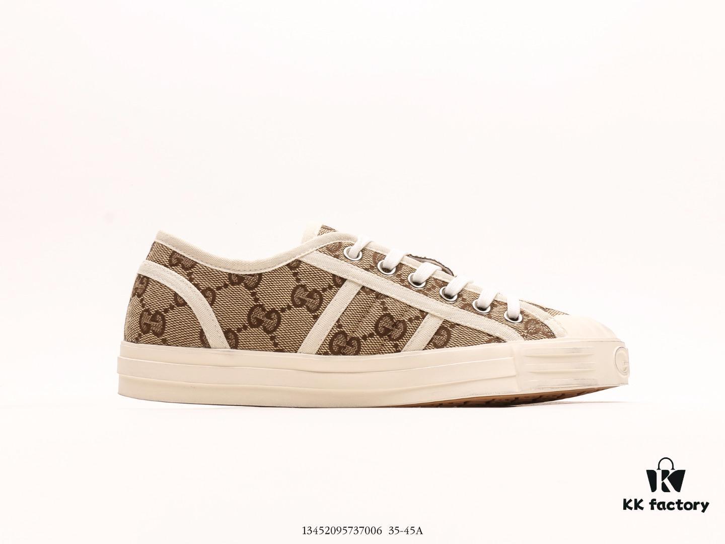 Gucci Tennis 1977 Canvas Sneakers, Classic Vintage-Style GG Supreme Canvas Men's Shoes with Red and Green Web Stripe and Natural Rubber Sole