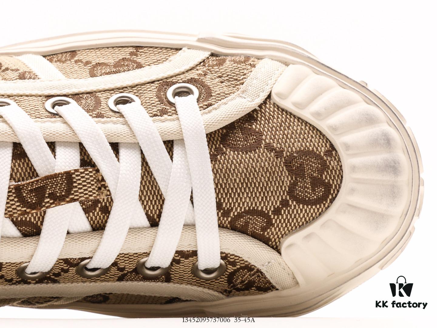 Gucci Tennis 1977 Canvas Sneakers, Classic Vintage-Style GG Supreme Canvas Men's Shoes with Red and Green Web Stripe and Natural Rubber Sole