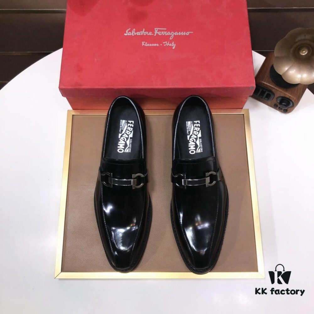 Ferragamo Latest Collection Original Imported Top-Grade Calfskin Leather Loafer with Premium Lamb Leather Lining, Authentic Luxury Metal Buckle and Original Combined Sole