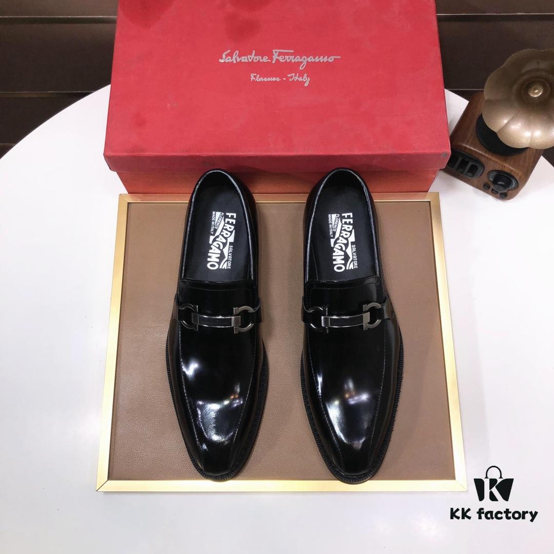 Ferragamo Latest Collection Original Imported Top-Grade Calfskin Leather Loafer with Premium Lamb Leather Lining, Authentic Luxury Metal Buckle and Original Combined Sole