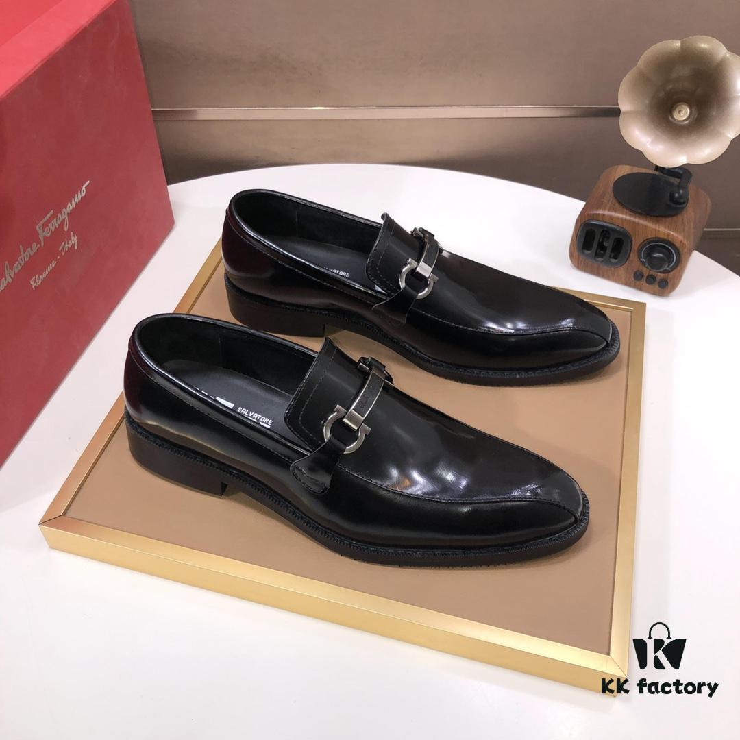 Ferragamo Latest Collection Original Imported Top-Grade Calfskin Leather Loafer with Premium Lamb Leather Lining, Authentic Luxury Metal Buckle and Original Combined Sole