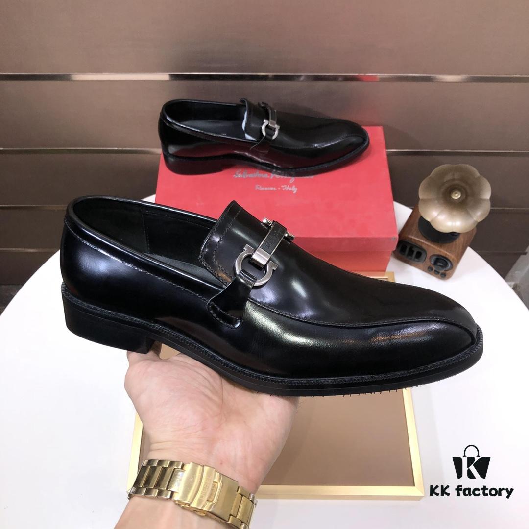 Ferragamo Latest Collection Original Imported Top-Grade Calfskin Leather Loafer with Premium Lamb Leather Lining, Authentic Luxury Metal Buckle and Original Combined Sole