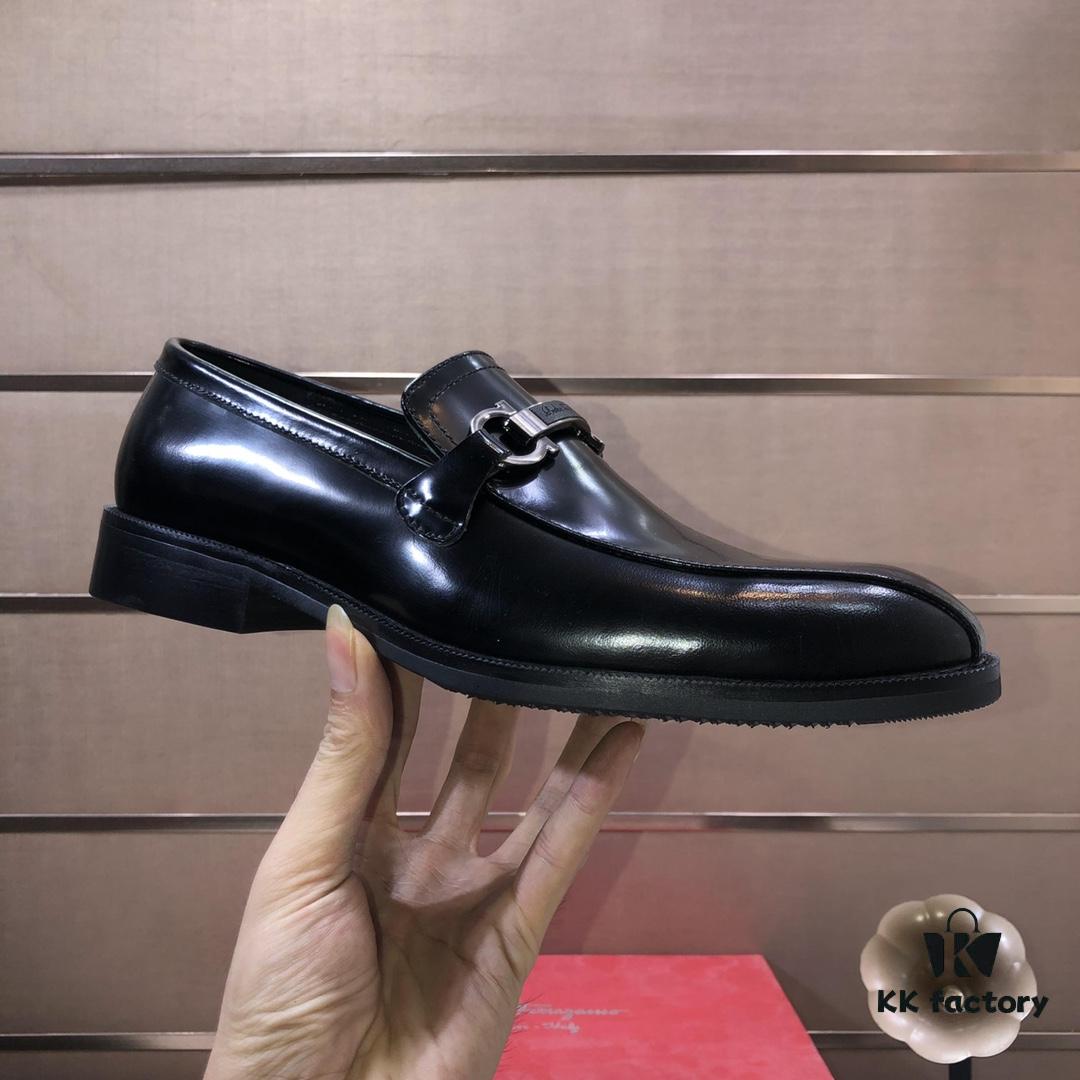Ferragamo Latest Collection Original Imported Top-Grade Calfskin Leather Loafer with Premium Lamb Leather Lining, Authentic Luxury Metal Buckle and Original Combined Sole