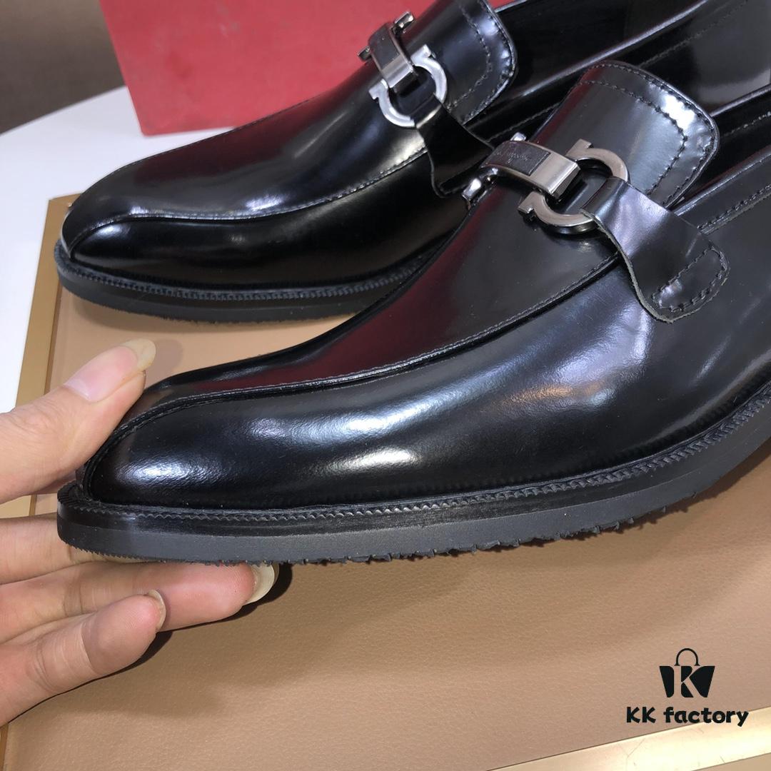 Ferragamo Latest Collection Original Imported Top-Grade Calfskin Leather Loafer with Premium Lamb Leather Lining, Authentic Luxury Metal Buckle and Original Combined Sole