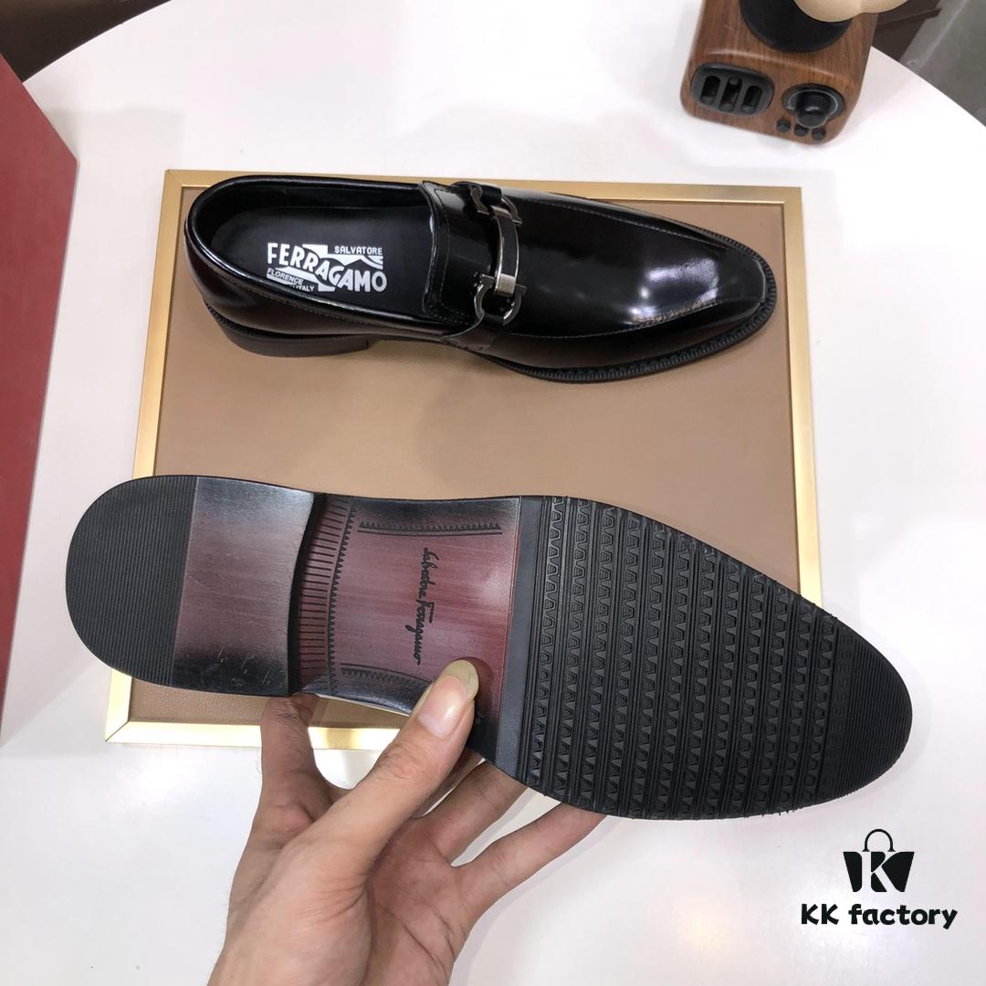 Ferragamo Latest Collection Original Imported Top-Grade Calfskin Leather Loafer with Premium Lamb Leather Lining, Authentic Luxury Metal Buckle and Original Combined Sole