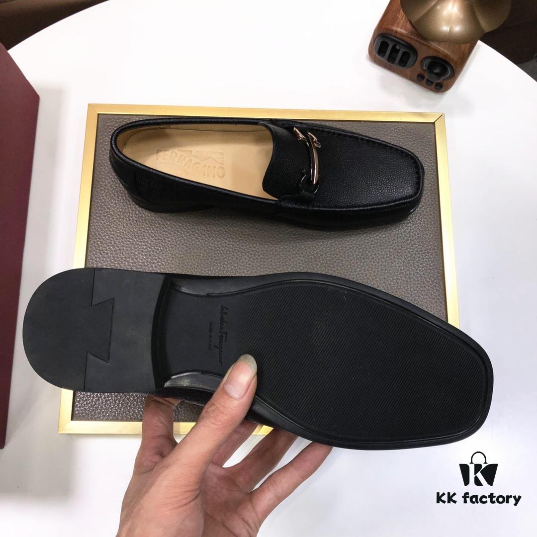 Ferragamo Latest Design Original Imported Top-Grade Calfskin Leather Shoes with Water-Dyed Leather Lining and Authentic Luxury Metal Buckle