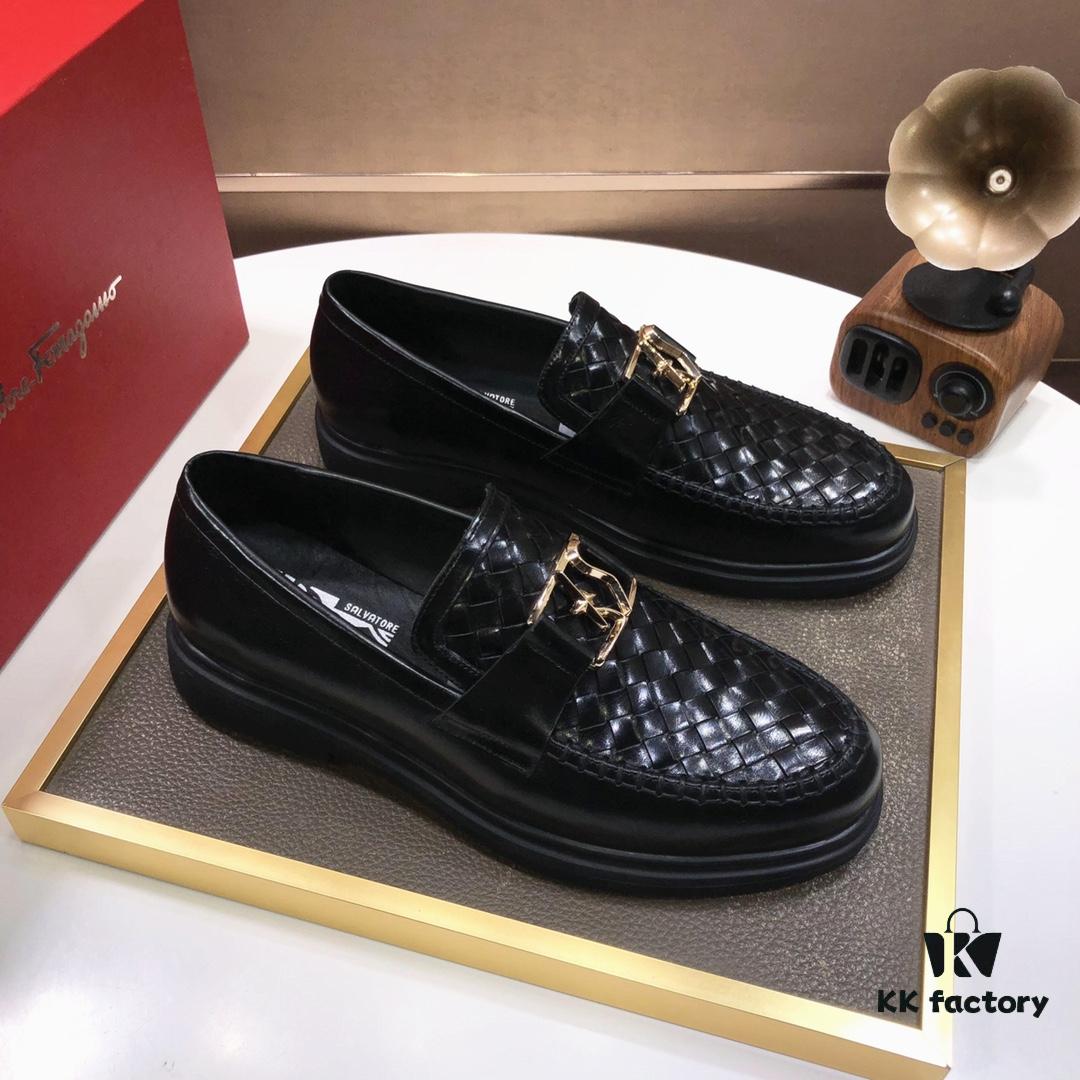 Ferragamo Men's Classic Dress Leather Shoes - Premium Imported Cowhide, Top-Quality Rubber Sole