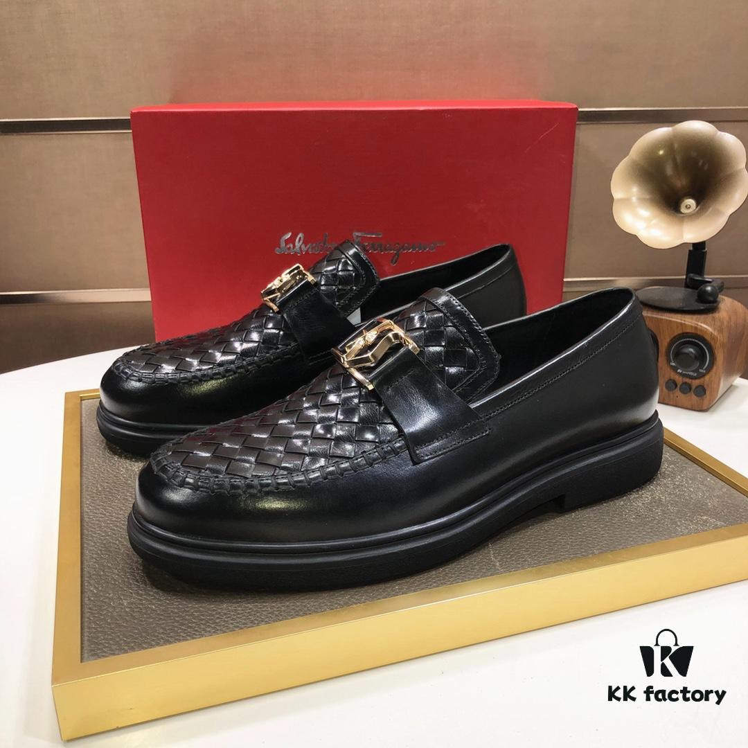 Ferragamo Men's Classic Dress Leather Shoes - Premium Imported Cowhide, Top-Quality Rubber Sole