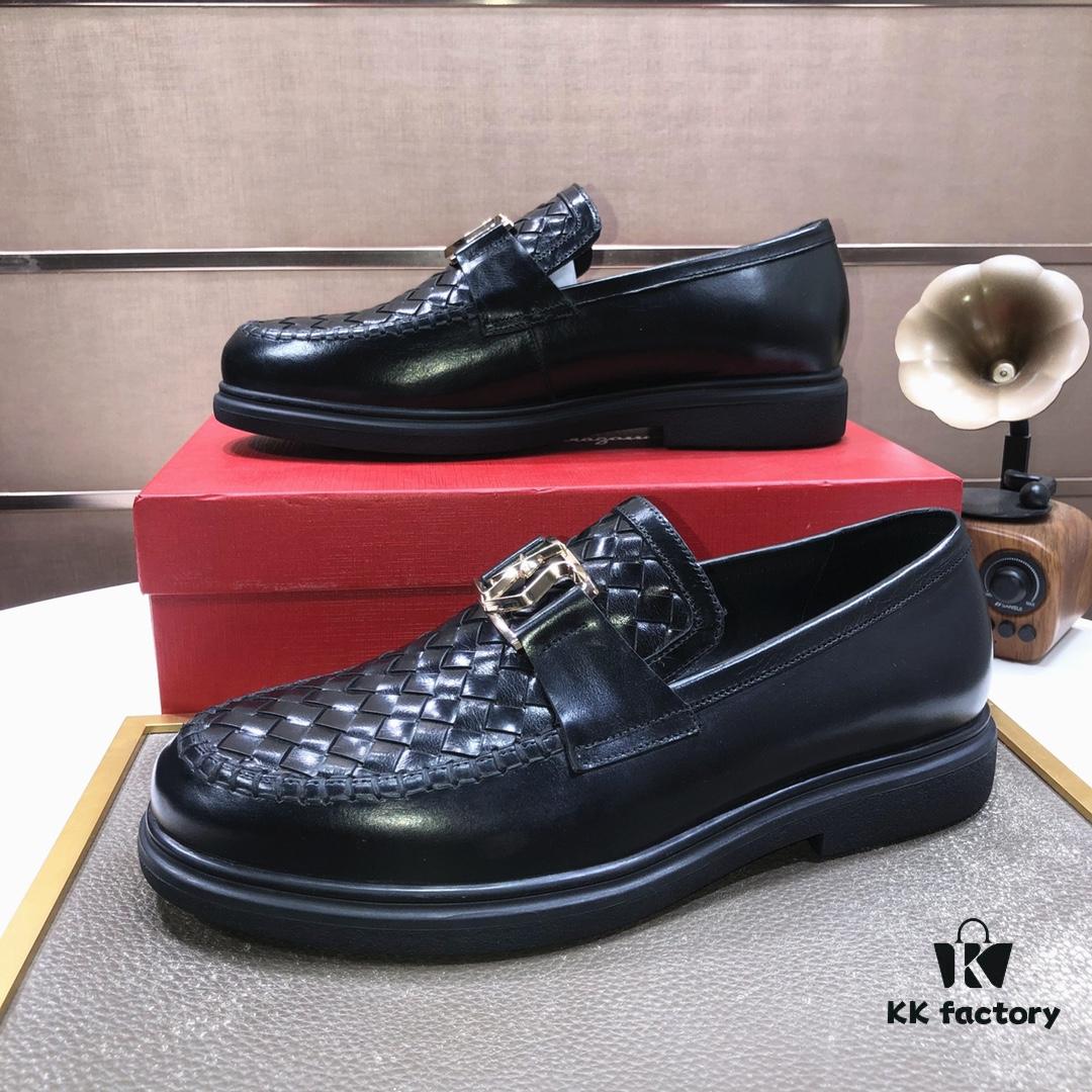 Ferragamo Men's Classic Dress Leather Shoes - Premium Imported Cowhide, Top-Quality Rubber Sole