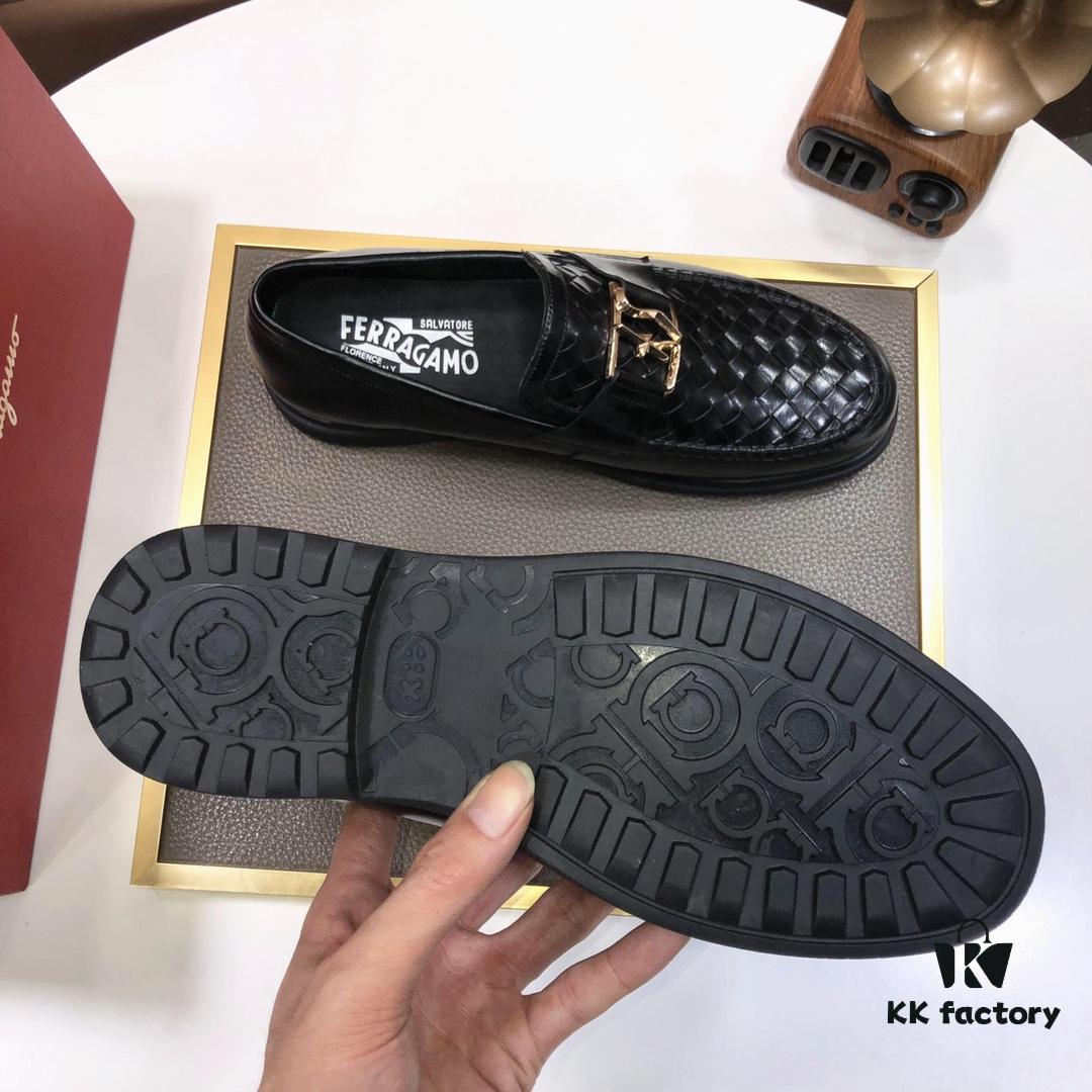 Ferragamo Men's Classic Dress Leather Shoes - Premium Imported Cowhide, Top-Quality Rubber Sole