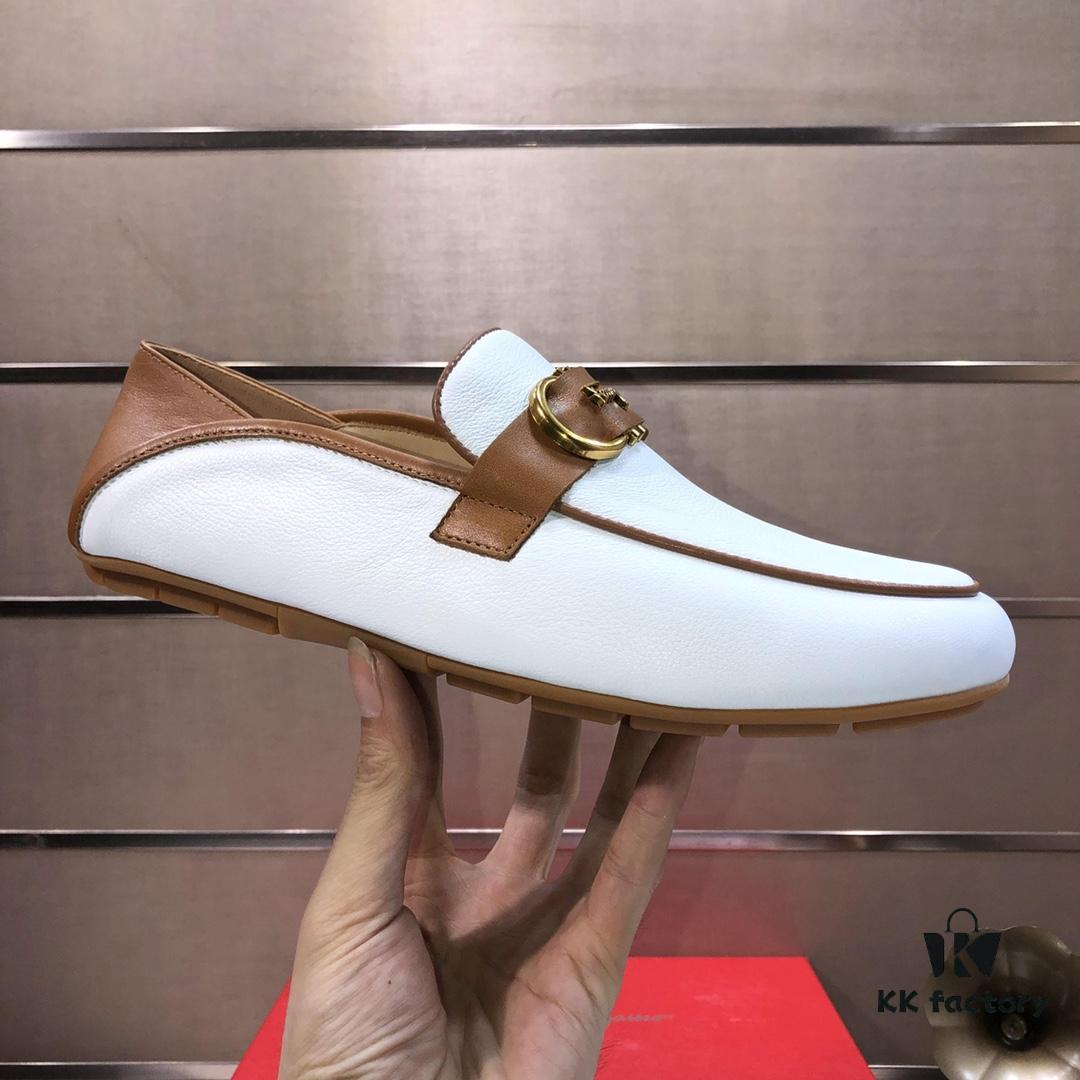 Ferragamo Latest Model Genuine Imported Top-Grade Cowhide Handwoven Loafers with Premium Calfskin Lining and Original Luxury Metal Buckle