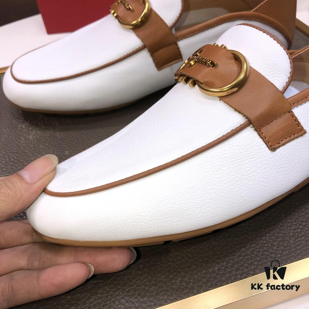 Ferragamo Latest Model Genuine Imported Top-Grade Cowhide Handwoven Loafers with Premium Calfskin Lining and Original Luxury Metal Buckle