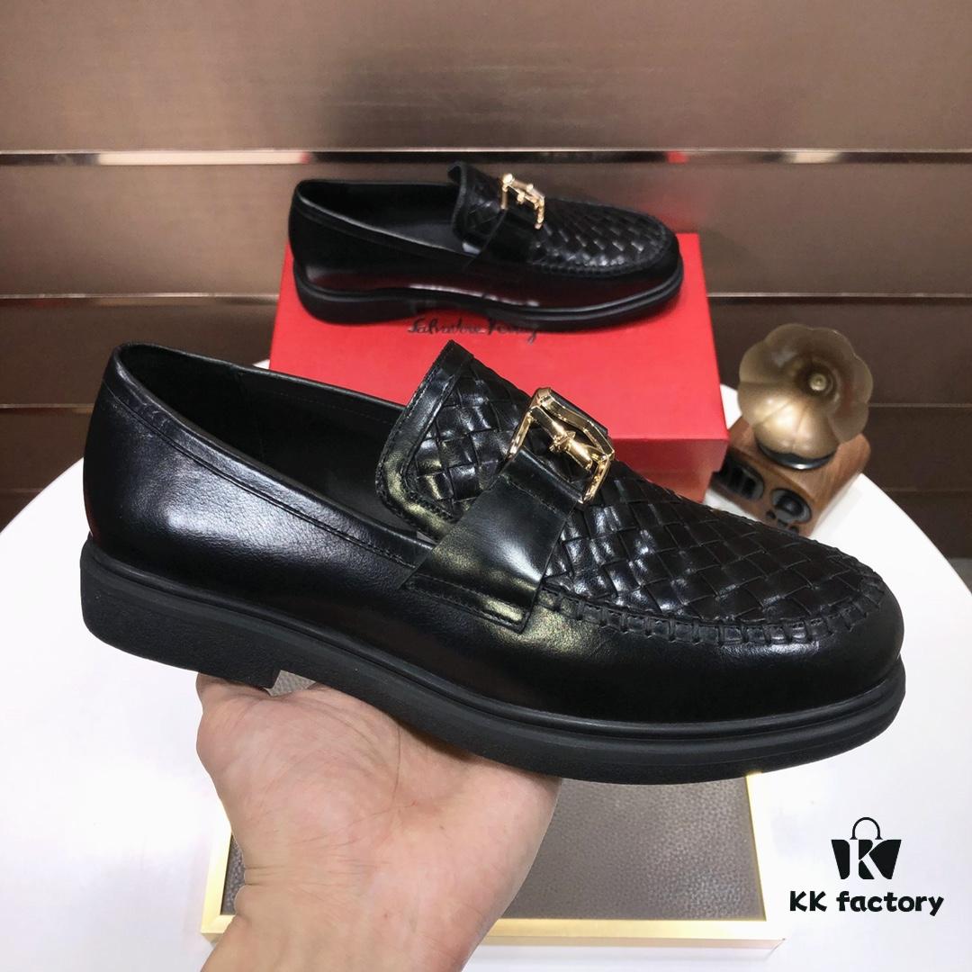 Ferragamo Men's Classic Dress Leather Shoes - Premium Imported Cowhide, Top-Quality Rubber Sole