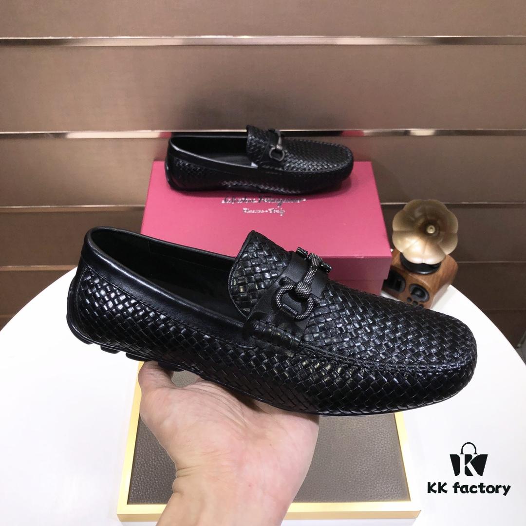 Ferragamo Latest Collection Original Imported Top-Grade Calfskin Leather Loafers with Signature Metal Detail