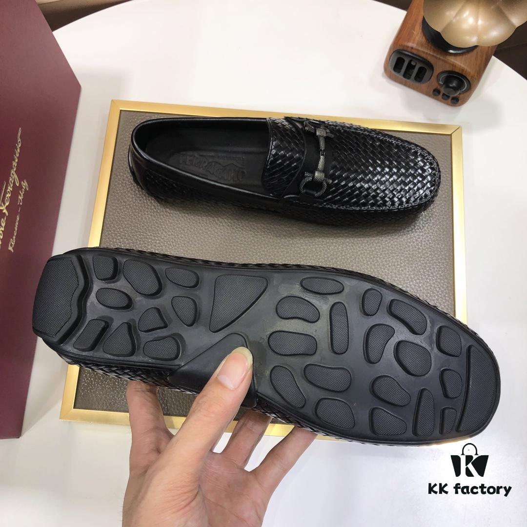 Ferragamo Latest Collection Original Imported Top-Grade Calfskin Leather Loafers with Signature Metal Detail