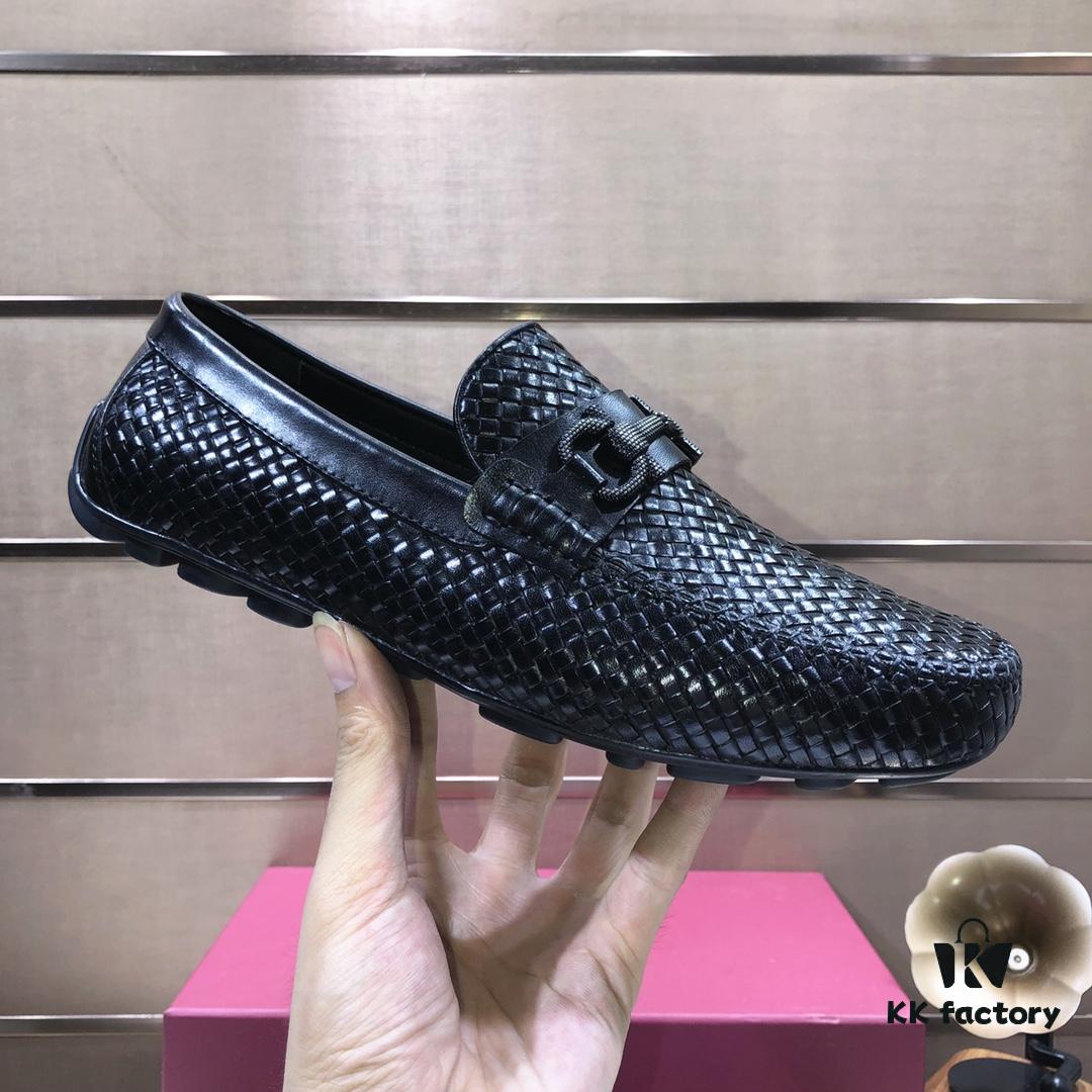 Ferragamo Latest Collection Original Imported Top-Grade Calfskin Leather Loafers with Signature Metal Detail