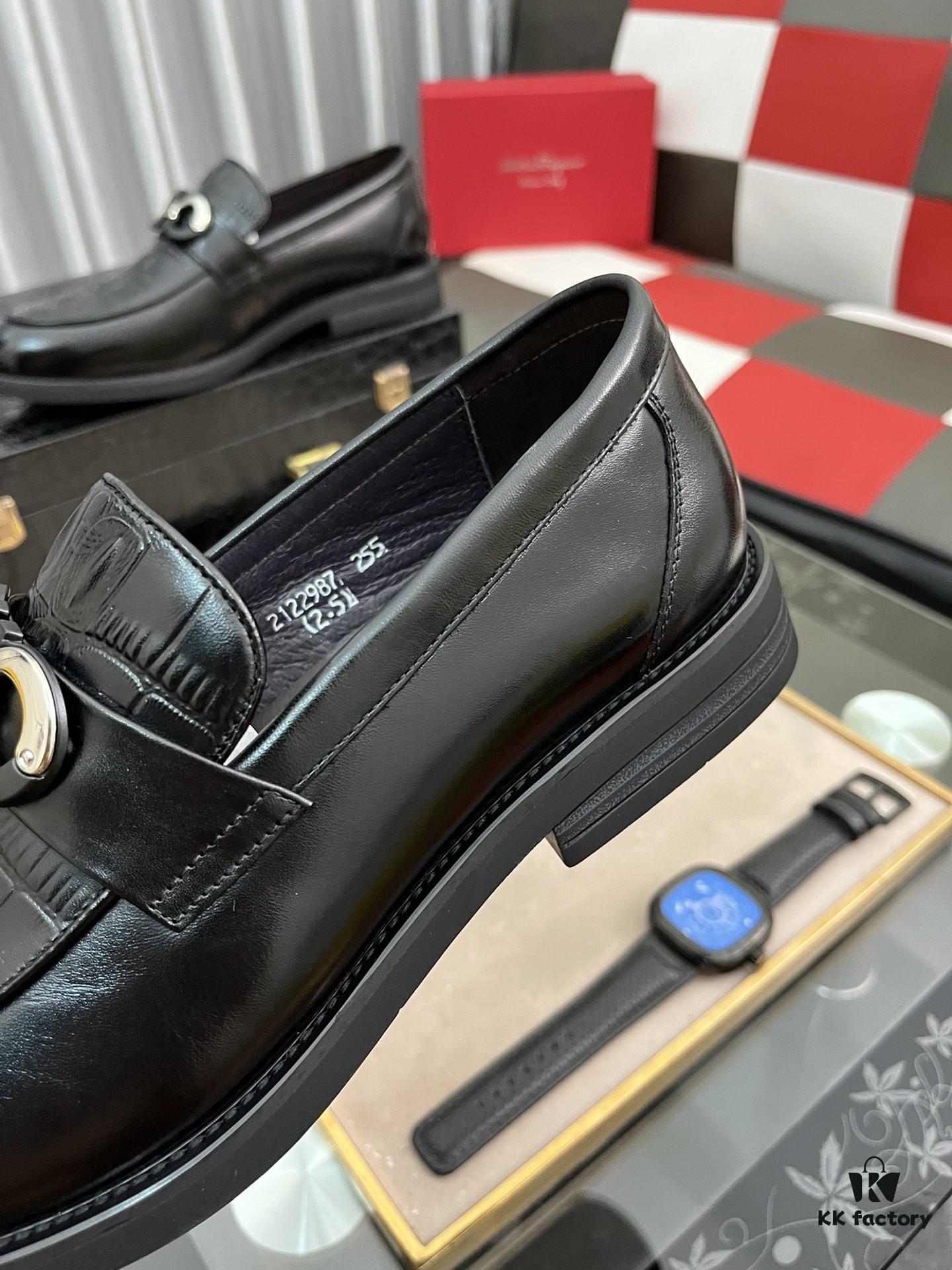 【Ferragamo】 Hong Kong Original Quality Loafers, Premium Italian Glossy Leather Men's Slip-on Casual Shoes, Top-Grade Lamb Lining, Non-slip Durable Rubber Sole