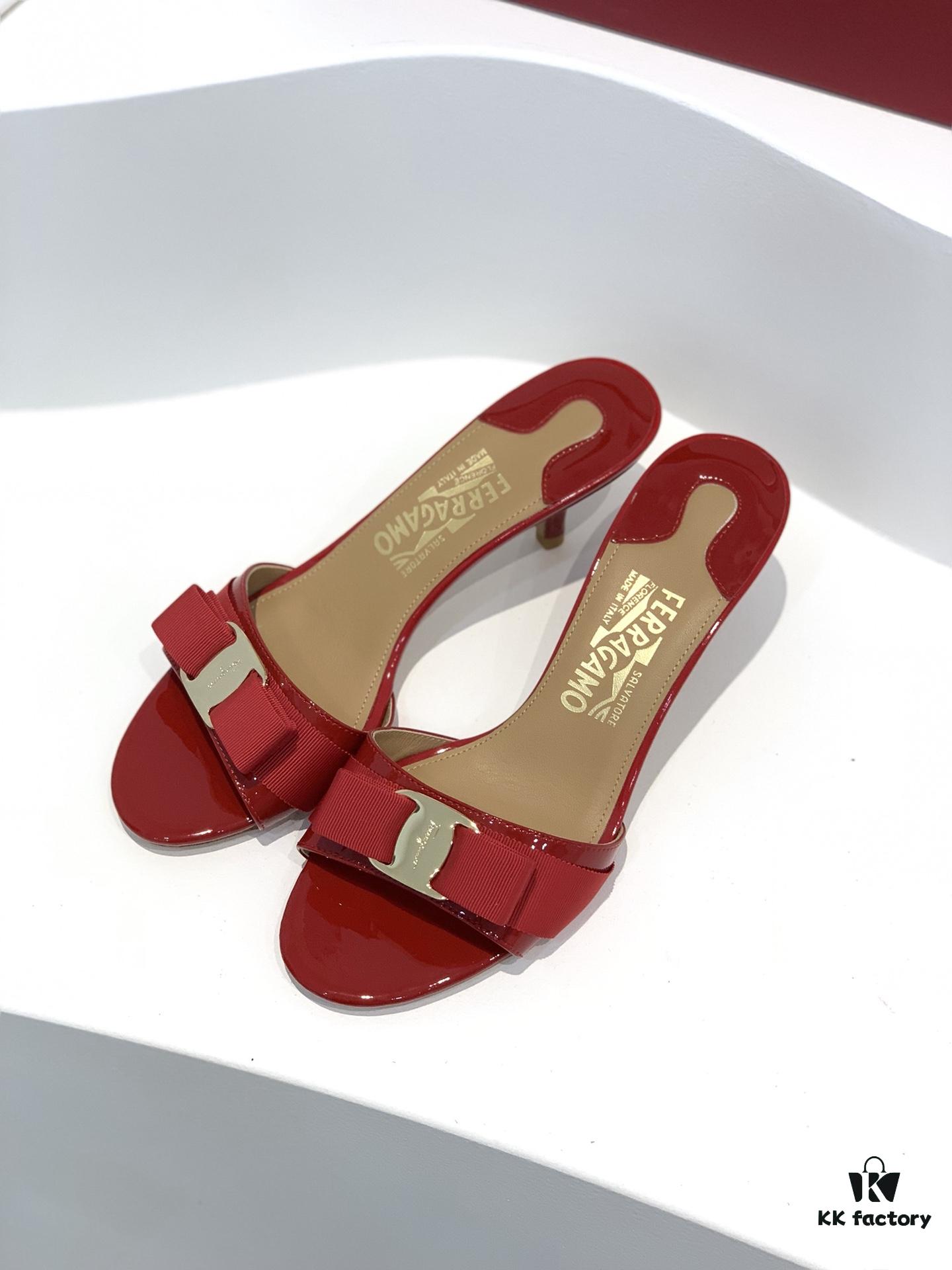 Salvatore Ferragamo Classic Thin-Heel Sandals, Elegant High-Heeled Slides, Timeless and Versatile Design, Must-Have for Spring and Summer