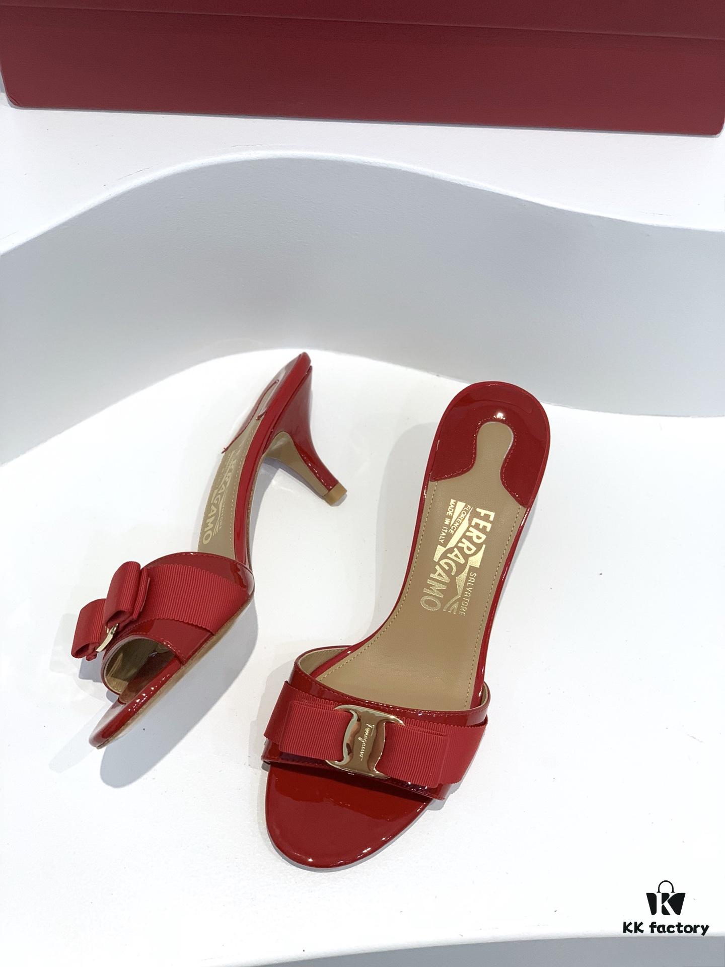 Salvatore Ferragamo Classic Thin-Heel Sandals, Elegant High-Heeled Slides, Timeless and Versatile Design, Must-Have for Spring and Summer