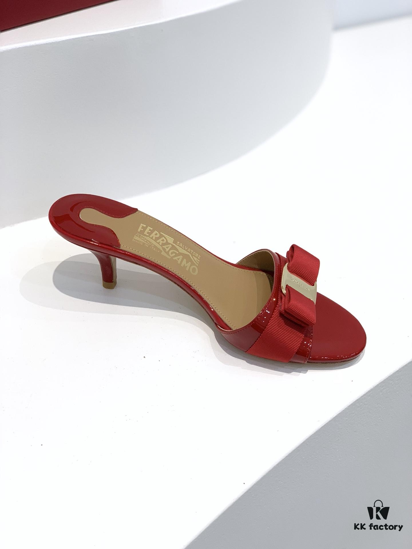 Salvatore Ferragamo Classic Thin-Heel Sandals, Elegant High-Heeled Slides, Timeless and Versatile Design, Must-Have for Spring and Summer