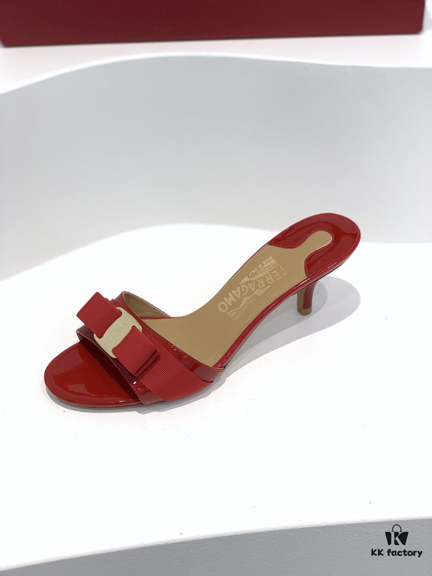 Salvatore Ferragamo Classic Thin-Heel Sandals, Elegant High-Heeled Slides, Timeless and Versatile Design, Must-Have for Spring and Summer