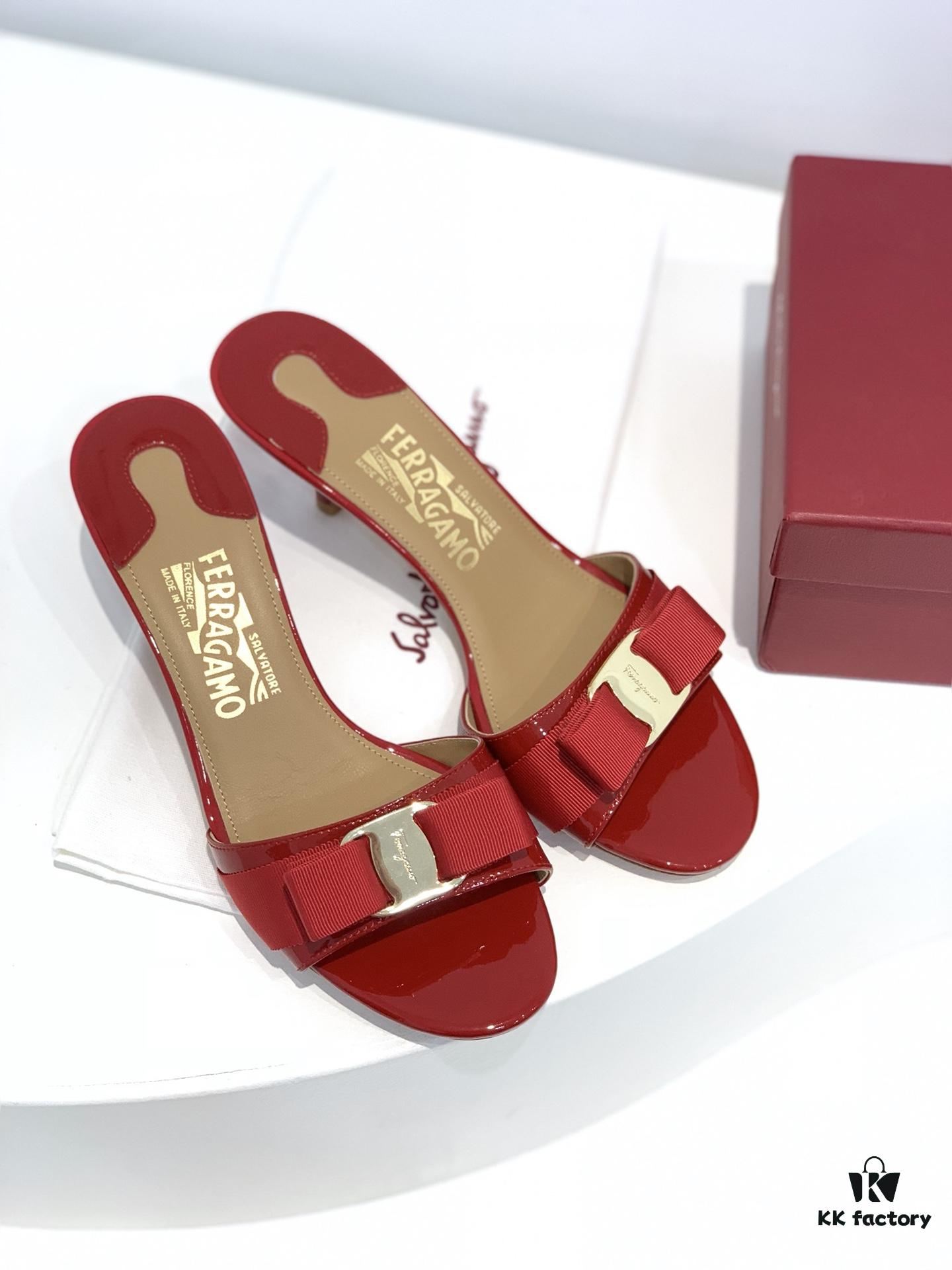 Salvatore Ferragamo Classic Thin-Heel Sandals, Elegant High-Heeled Slides, Timeless and Versatile Design, Must-Have for Spring and Summer