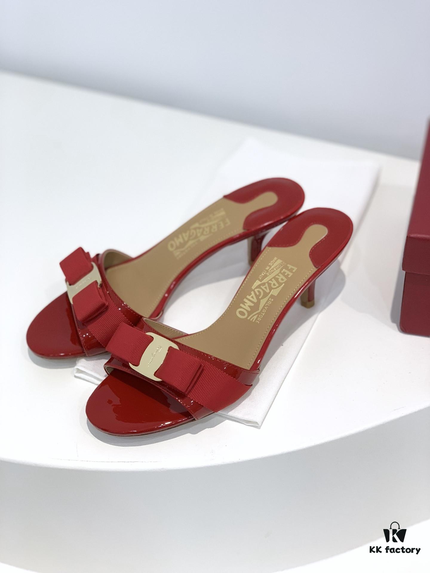 Salvatore Ferragamo Classic Thin-Heel Sandals, Elegant High-Heeled Slides, Timeless and Versatile Design, Must-Have for Spring and Summer
