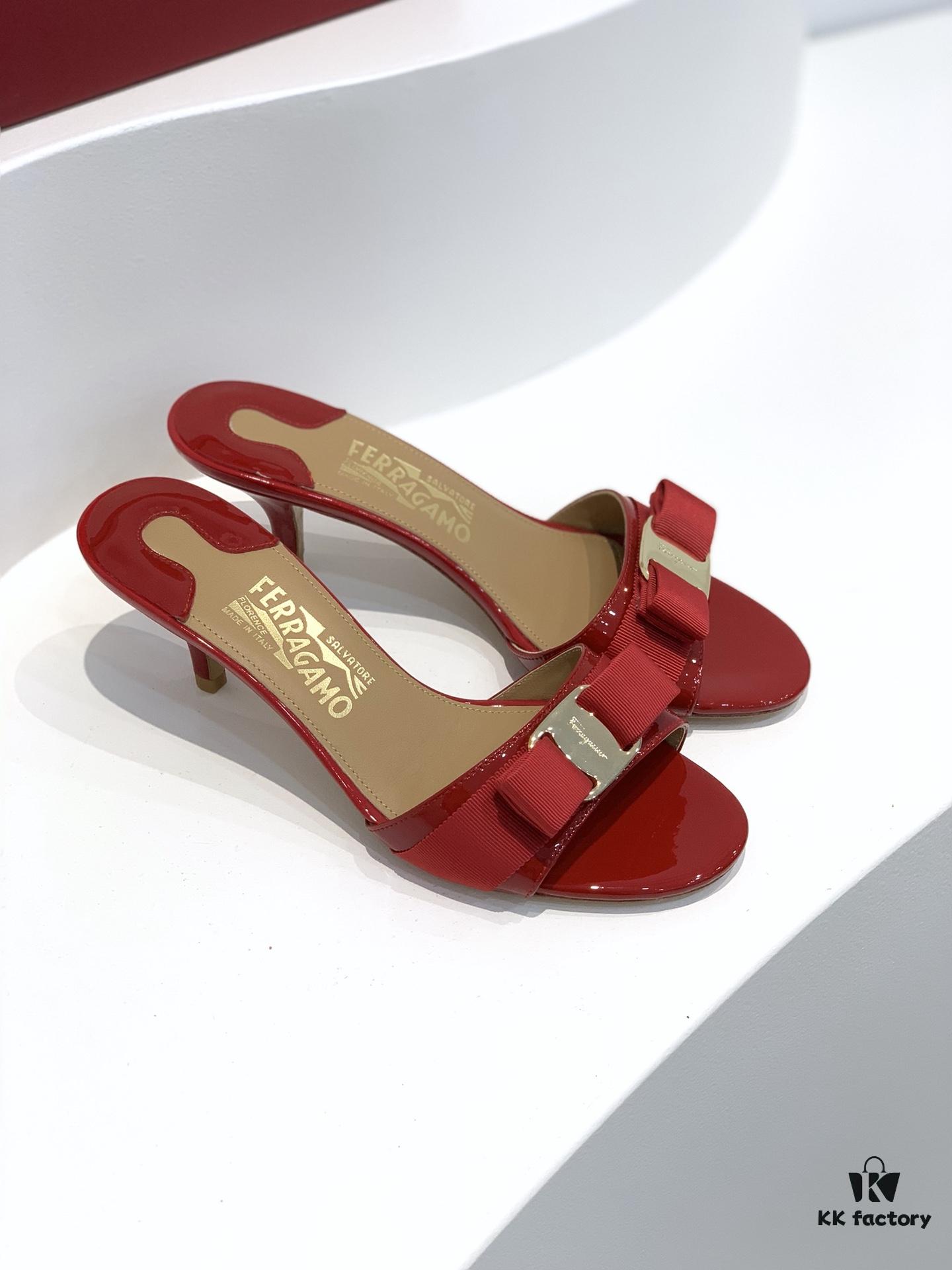 Salvatore Ferragamo Classic Thin-Heel Sandals, Elegant High-Heeled Slides, Timeless and Versatile Design, Must-Have for Spring and Summer