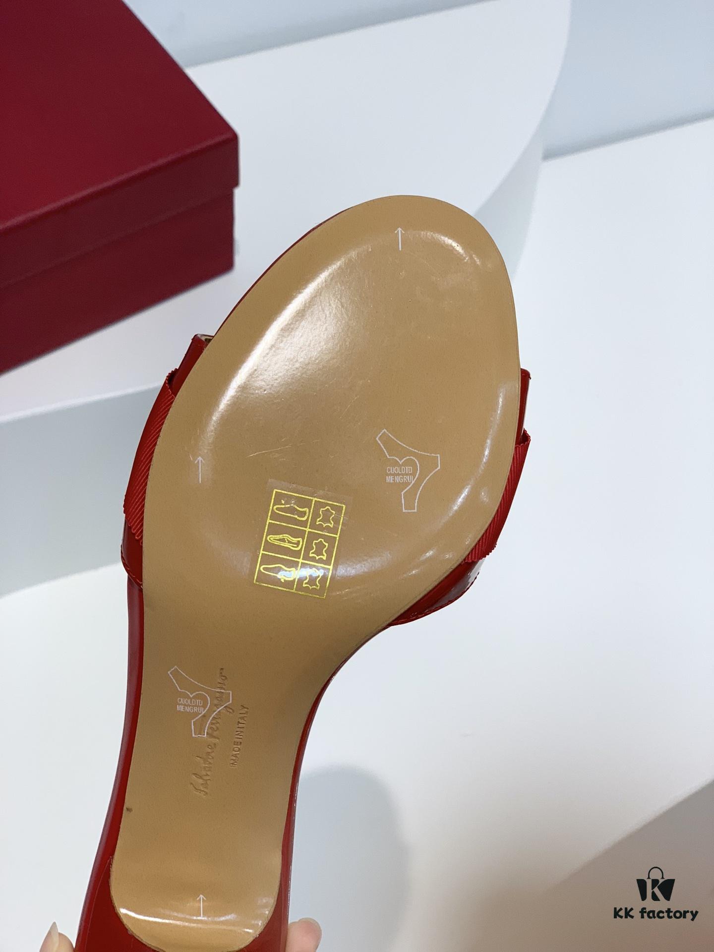 Salvatore Ferragamo Classic Thin-Heel Sandals, Elegant High-Heeled Slides, Timeless and Versatile Design, Must-Have for Spring and Summer