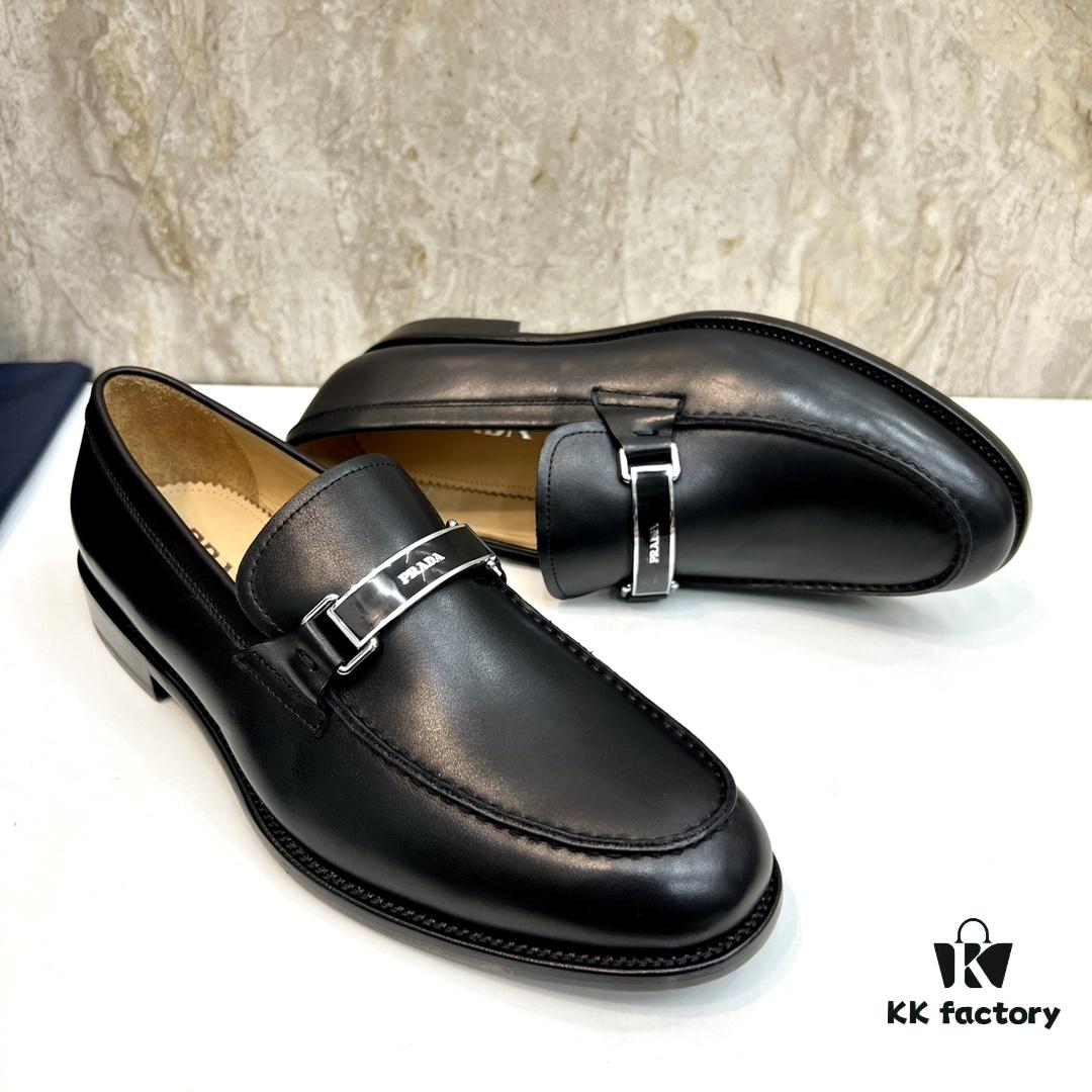 Top-tier Original Order PRADA Men's Luxury Dress Shoes, Genuine Calfskin, Handcrafted with Premium Leather Linings and Soles