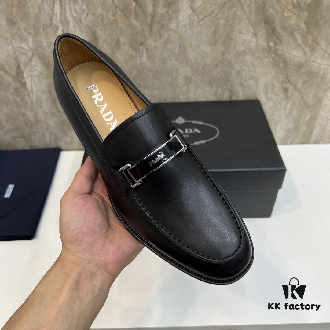 Top-tier Original Order PRADA Men's Luxury Dress Shoes, Genuine Calfskin, Handcrafted with Premium Leather Linings and Soles