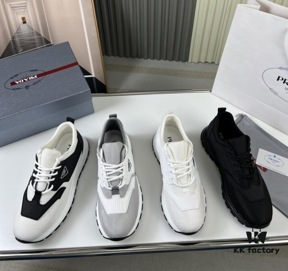 PRADA Men's Shoes Cabinet Hot Sale, Synchronized with Official Website, High-Quality Delivery - Genuine Cowhide Flyknit Upper with Cowhide Lining, 1:1 Replica, Original Factory Sole