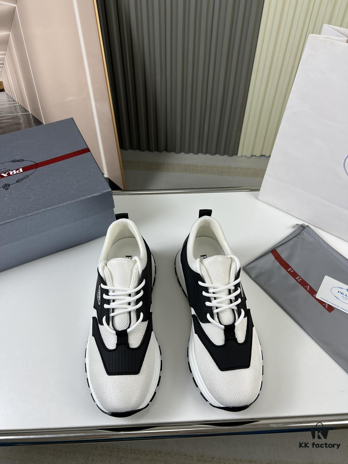 PRADA Men's Shoes Cabinet Hot Sale, Synchronized with Official Website, High-Quality Delivery - Genuine Cowhide Flyknit Upper with Cowhide Lining, 1:1 Replica, Original Factory Sole